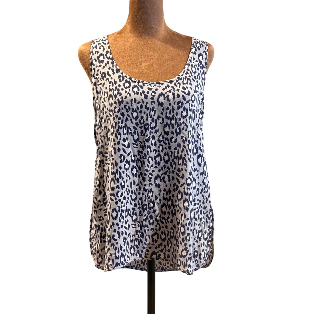 Joie 100% Silk Tank Top Womens M Blue/White Leopard Quiet Luxury Indie Sleaze